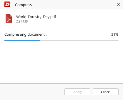 PDF Extra: compression in progress window with percentages